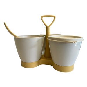 Vintage Tupperware Condiment Caddy Gold W 2 Lids 3 Containers and Spoons